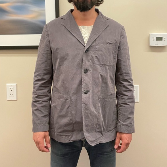 Labour Union hand crafted salt shrinking cotton blazer in grey, three button - Picture 1 of 4